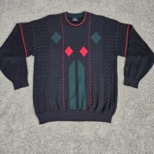 Vtg Clipper Wool Sweater Men's XL Navy Textured Grandpacore Academia